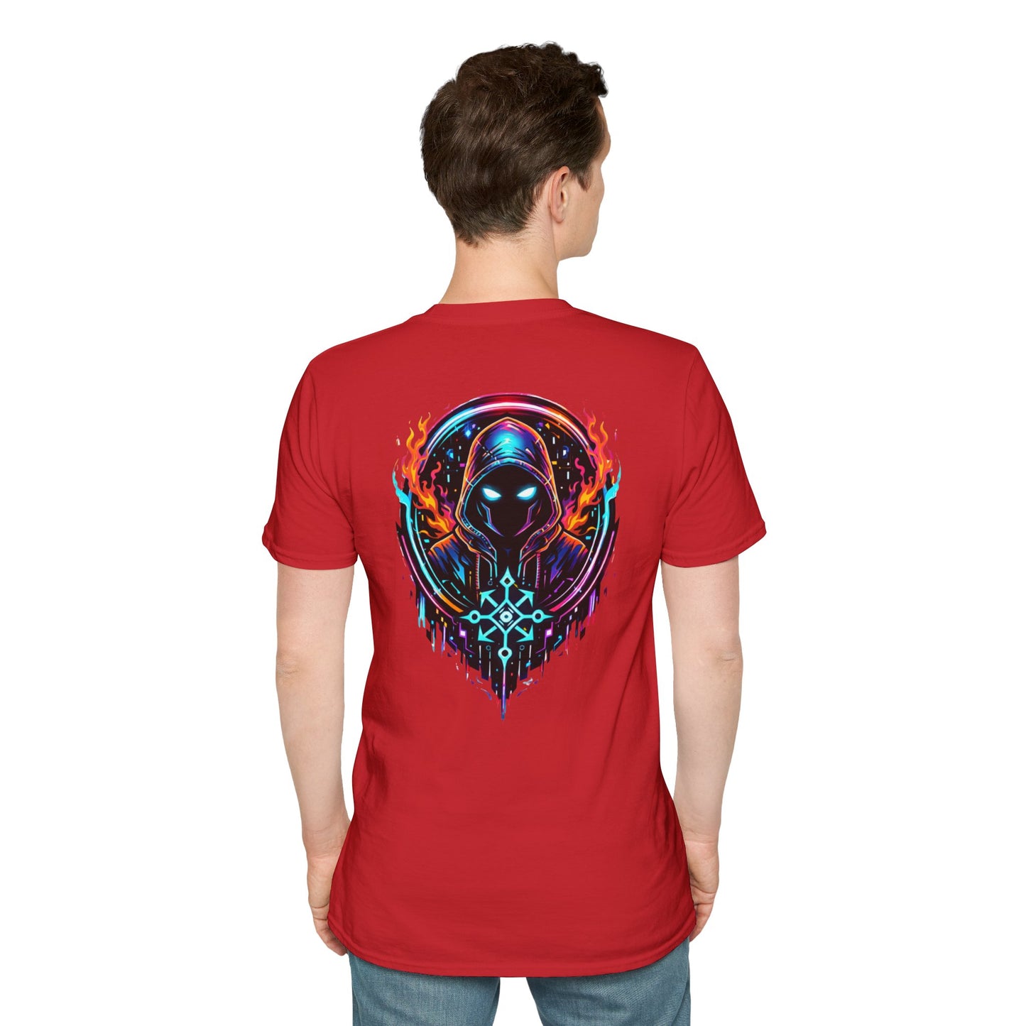 GLOWING HOODED WARRIOR - (Front/Back Print) - Unisex Soft Style T-Shirt