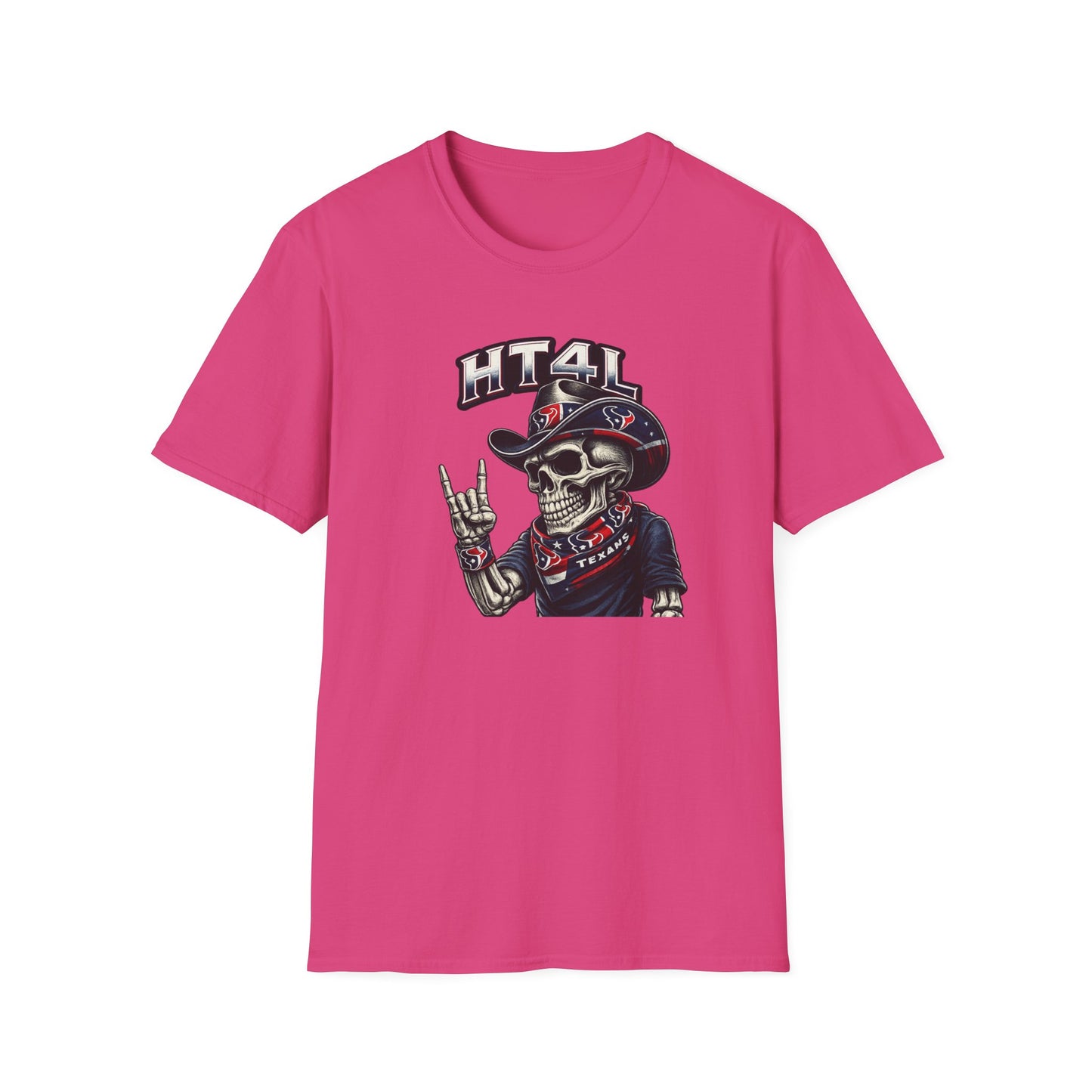 Skeleton Texans dude throwing up the H - Unisex Soft Style T-Shirt