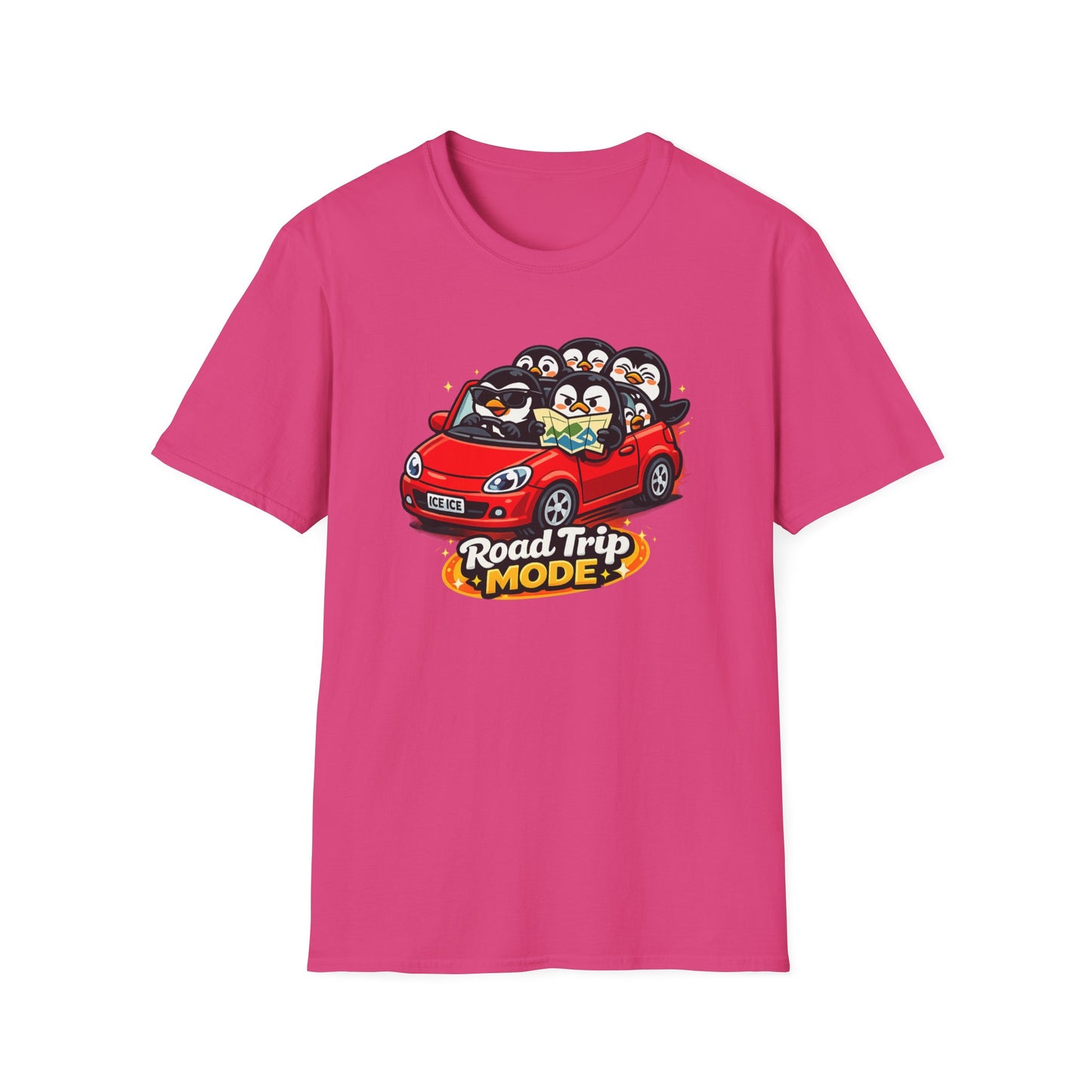 ROAD TRIP MODE - PENGUINS IN A CAR - Unisex Soft Style T-Shirt