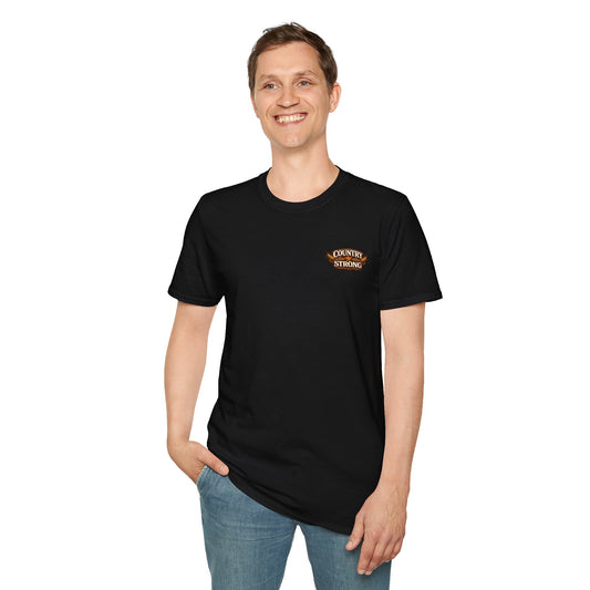 RAISED COUNTRY STRONG - (FRONT/BACK PRINT) - Unisex Soft Style T-Shirt