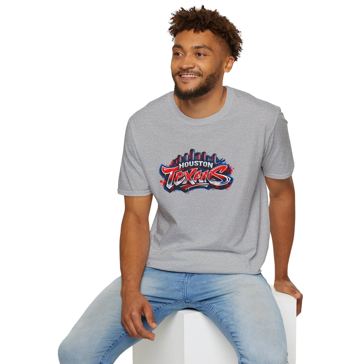 HOUSTON TEXANS W/SKYLINE GRAFFITI ART - Unisex Soft Style T-Shirt