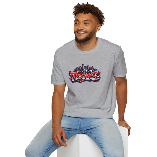 HOUSTON TEXANS W/SKYLINE GRAFFITI ART - Unisex Soft Style T-Shirt