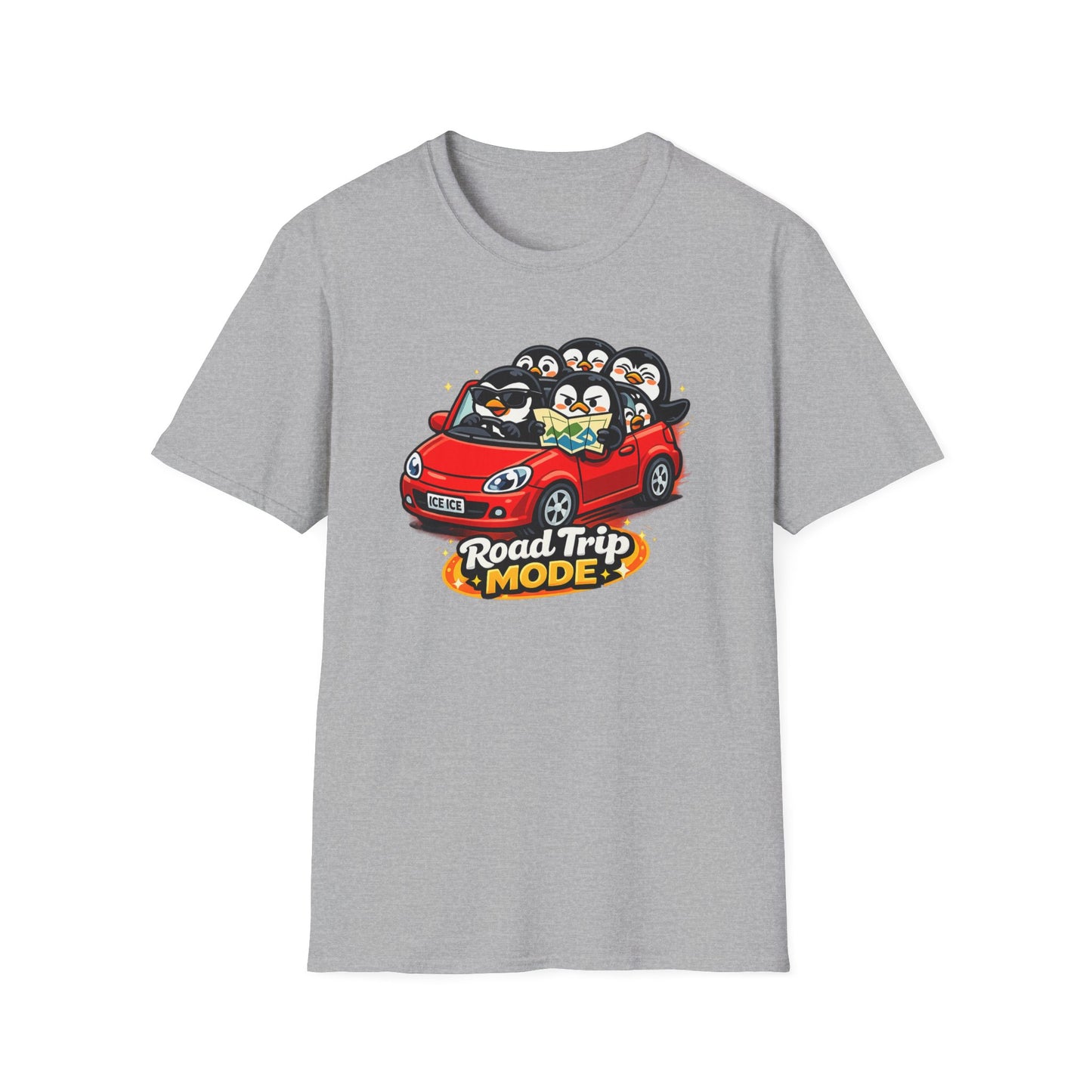 ROAD TRIP MODE - PENGUINS IN A CAR - Unisex Soft Style T-Shirt