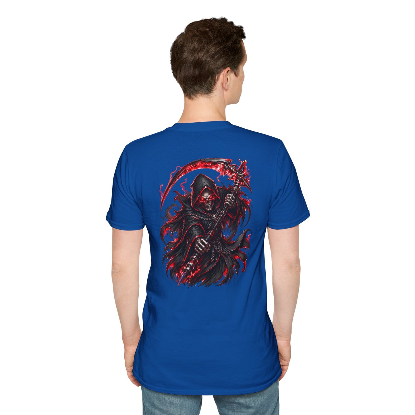 GLOWING RED GRIM REAPER - (Front/Back Print) - Unisex Soft Style T-Shirt