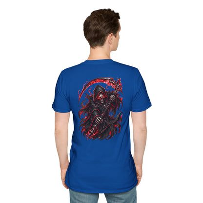 GLOWING RED GRIM REAPER - (Front/Back Print) - Unisex Soft Style T-Shirt