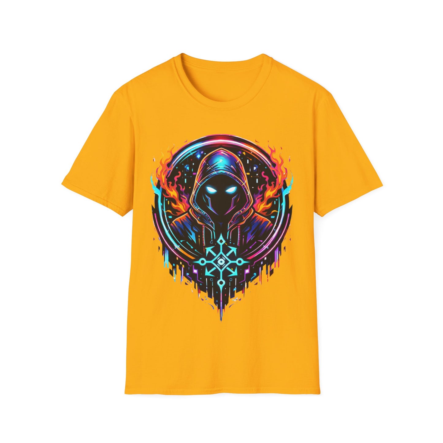 GLOWING HOODED WARRIOR ((BIG PRINT)) - Unisex Soft Style T-Shirt