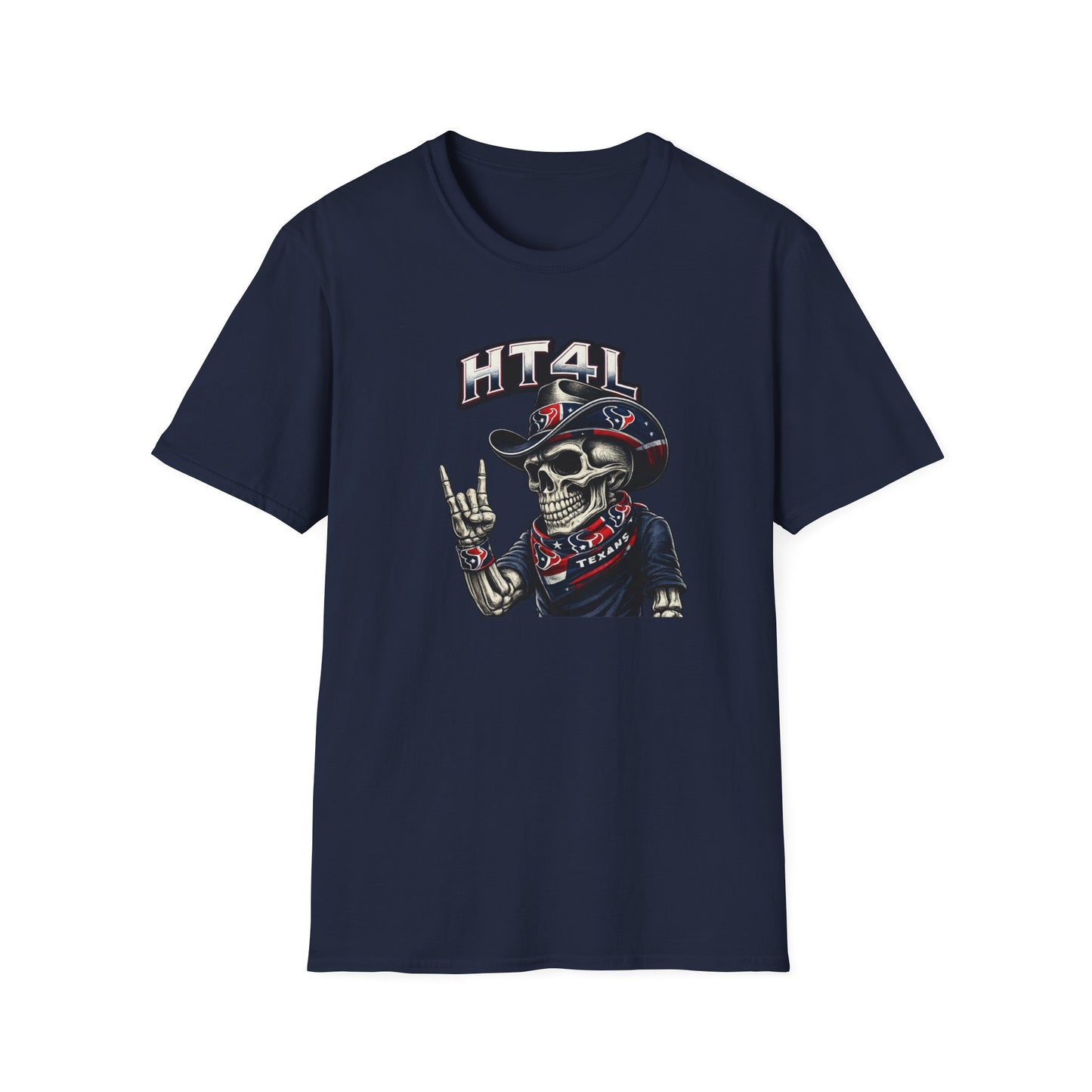 Skeleton Texans dude throwing up the H - Unisex Soft Style T-Shirt