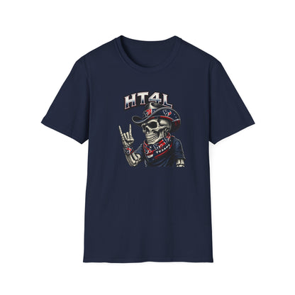 Skeleton Texans dude throwing up the H - Unisex Soft Style T-Shirt