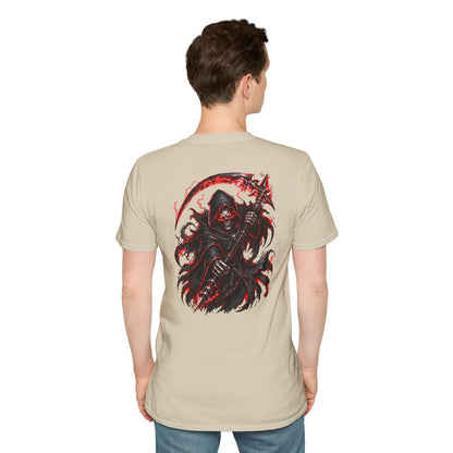 GLOWING RED GRIM REAPER - (Front/Back Print) - Unisex Soft Style T-Shirt