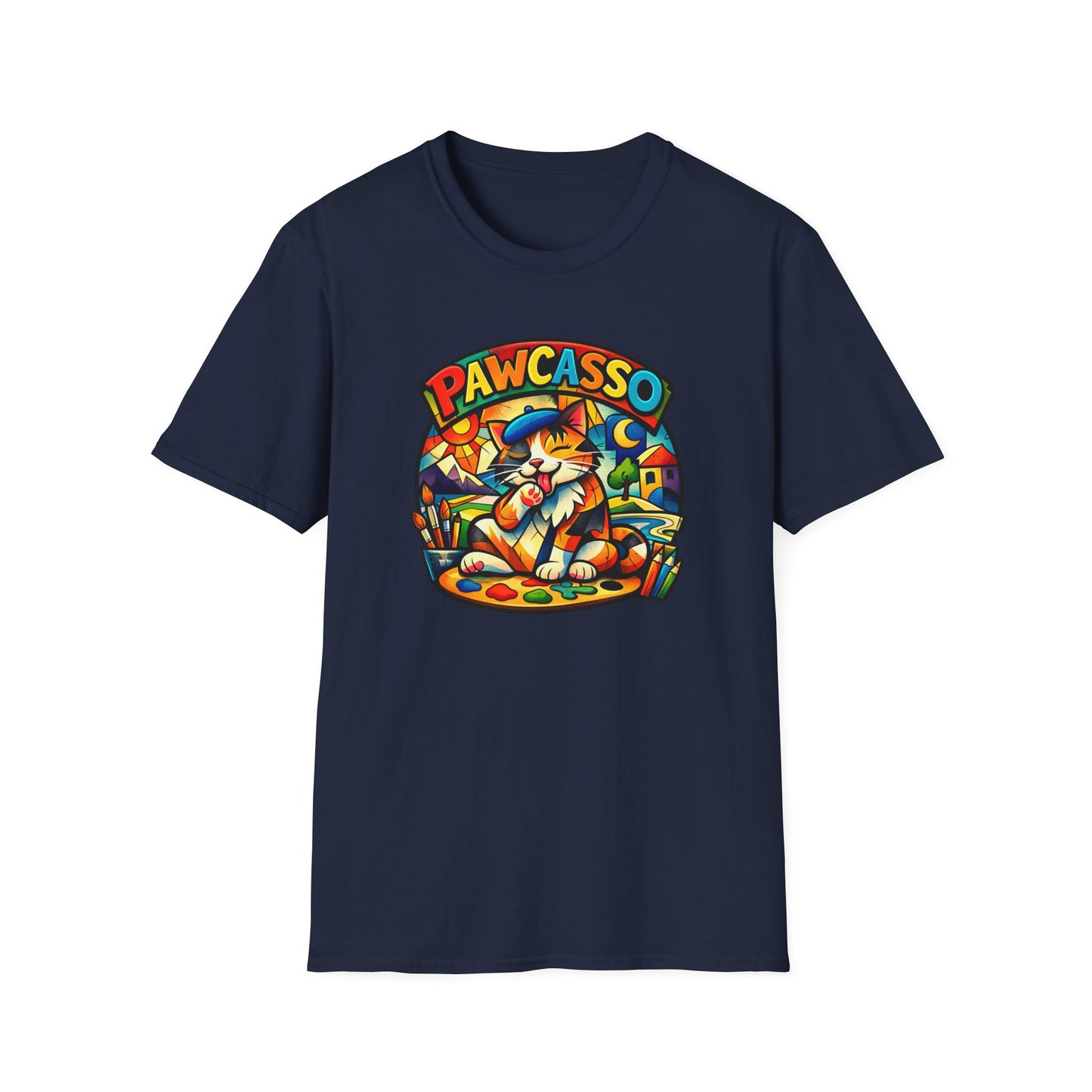 PAWCASSO-CAT ARTIST - Unisex Soft Style T-Shirt