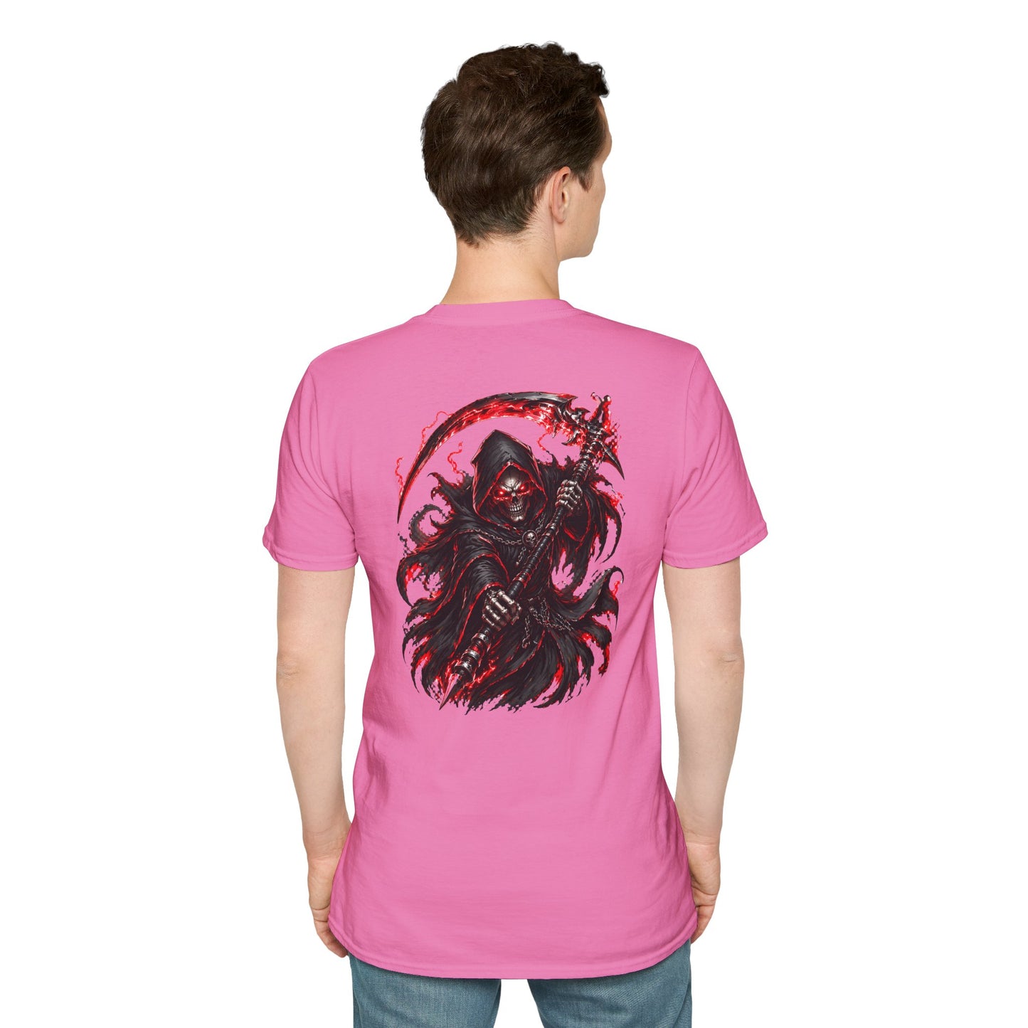 GLOWING RED GRIM REAPER - (Front/Back Print) - Unisex Soft Style T-Shirt
