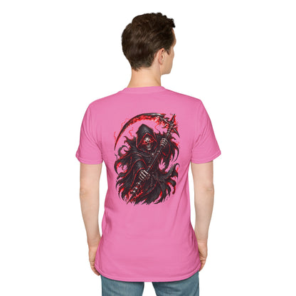 GLOWING RED GRIM REAPER - (Front/Back Print) - Unisex Soft Style T-Shirt