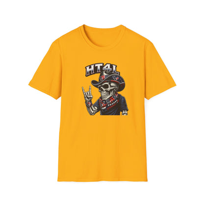 Skeleton Texans dude throwing up the H - Unisex Soft Style T-Shirt
