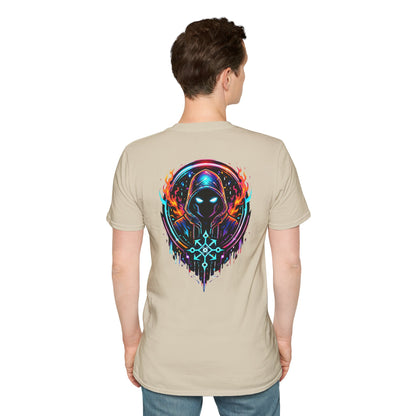 GLOWING HOODED WARRIOR - (Front/Back Print) - Unisex Soft Style T-Shirt