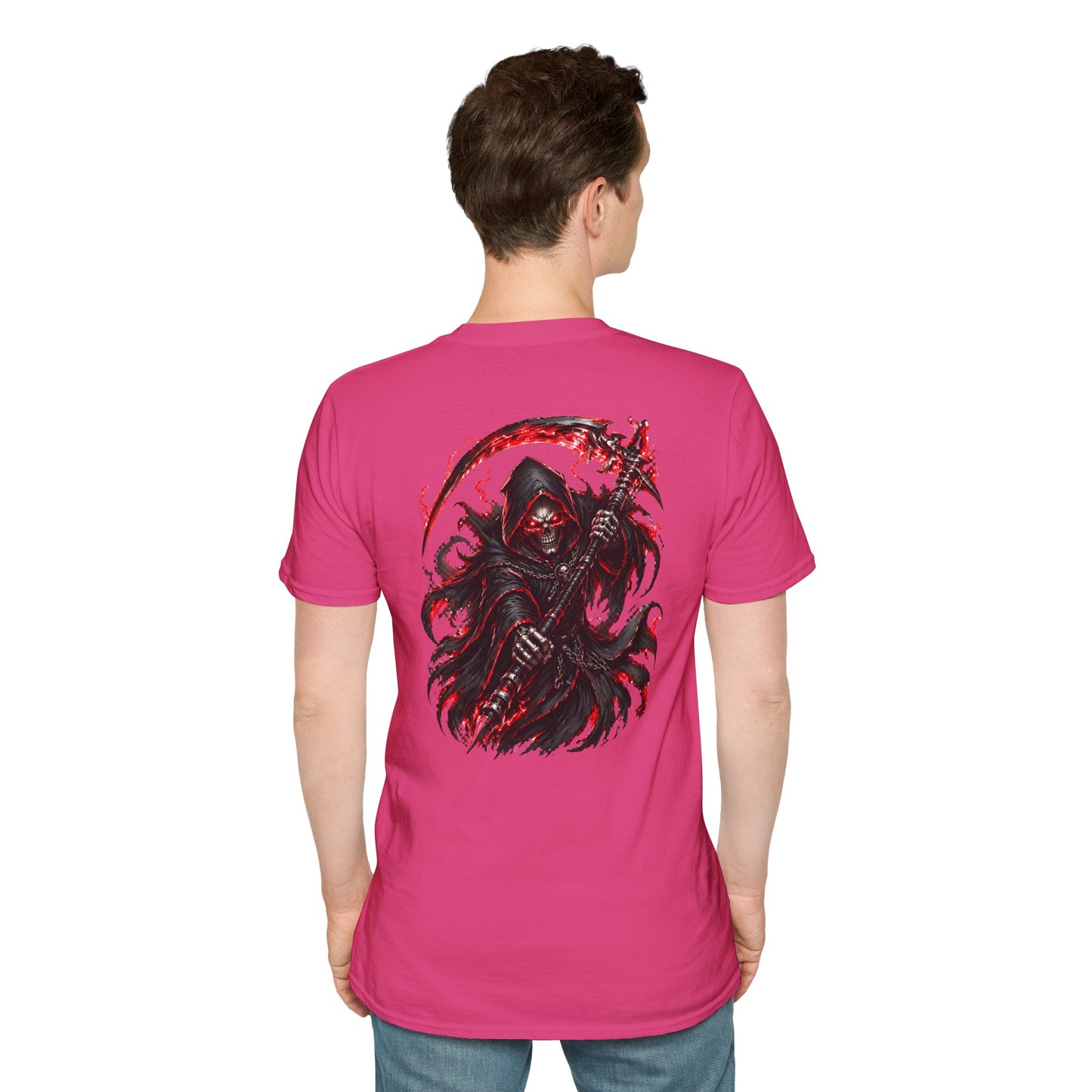 GLOWING RED GRIM REAPER - (Front/Back Print) - Unisex Soft Style T-Shirt