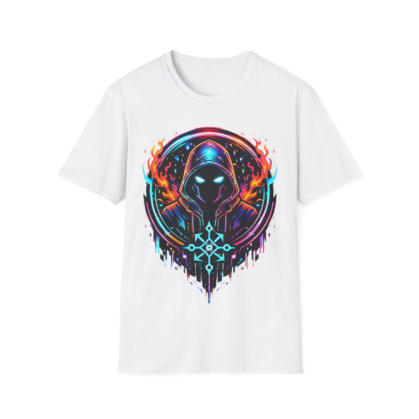 GLOWING HOODED WARRIOR ((BIG PRINT)) - Unisex Soft Style T-Shirt