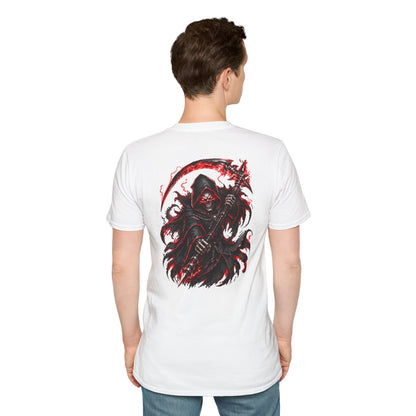 GLOWING RED GRIM REAPER - (Front/Back Print) - Unisex Soft Style T-Shirt