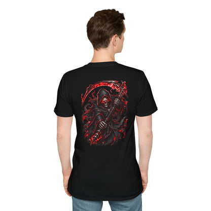 GLOWING RED GRIM REAPER - (Front/Back Print) - Unisex Soft Style T-Shirt