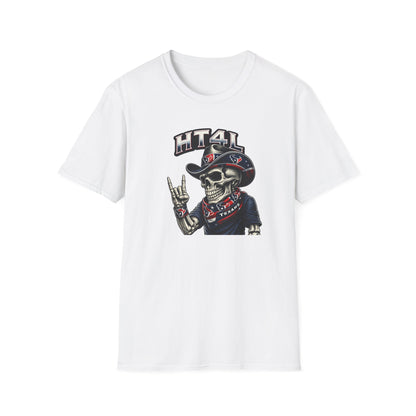 Skeleton Texans dude throwing up the H - Unisex Soft Style T-Shirt