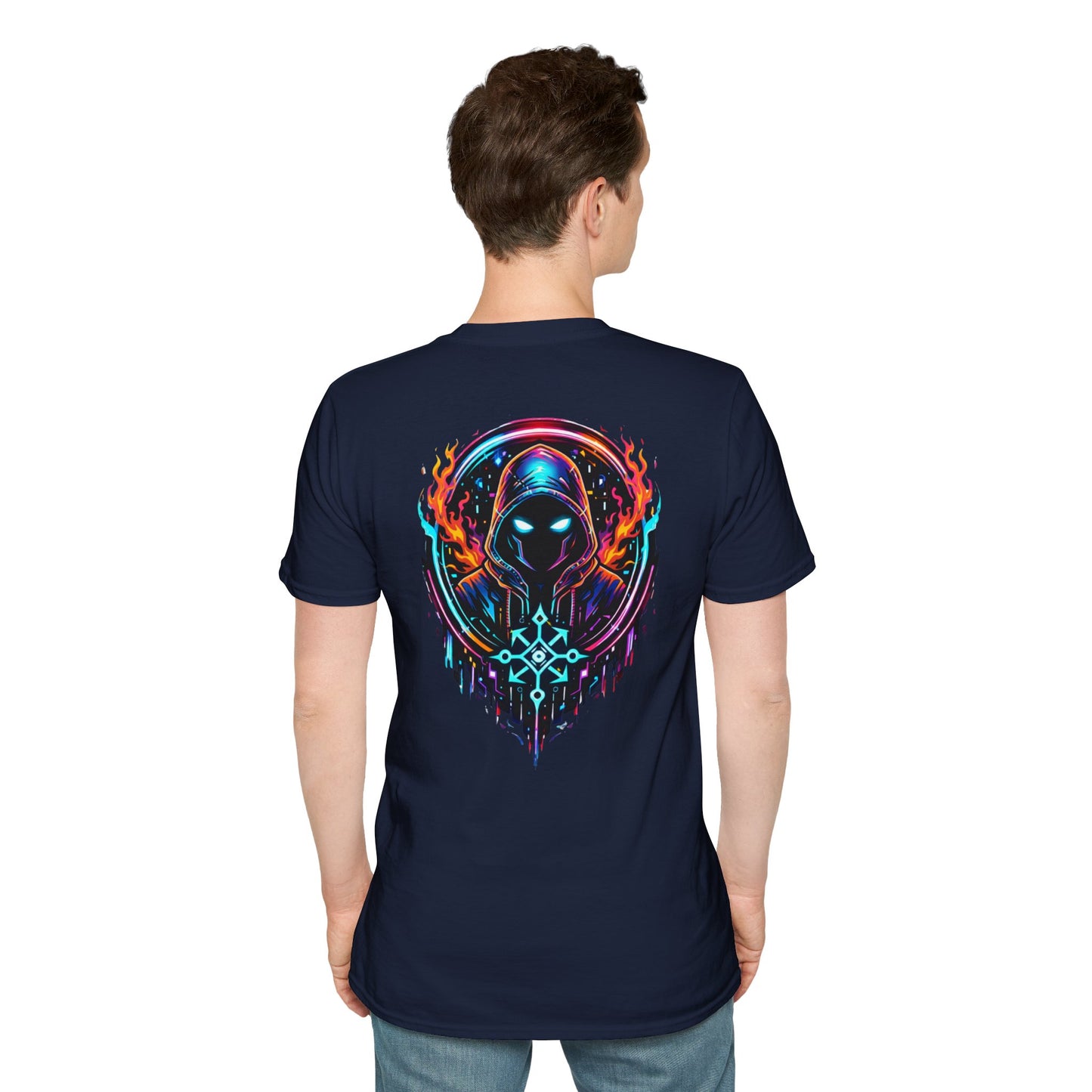 GLOWING HOODED WARRIOR - (Front/Back Print) - Unisex Soft Style T-Shirt