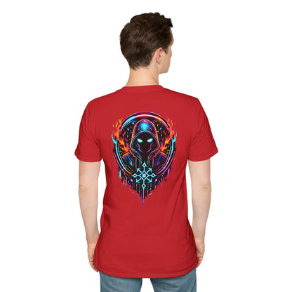 GLOWING HOODED WARRIOR - (Front/Back Print) - Unisex Soft Style T-Shirt