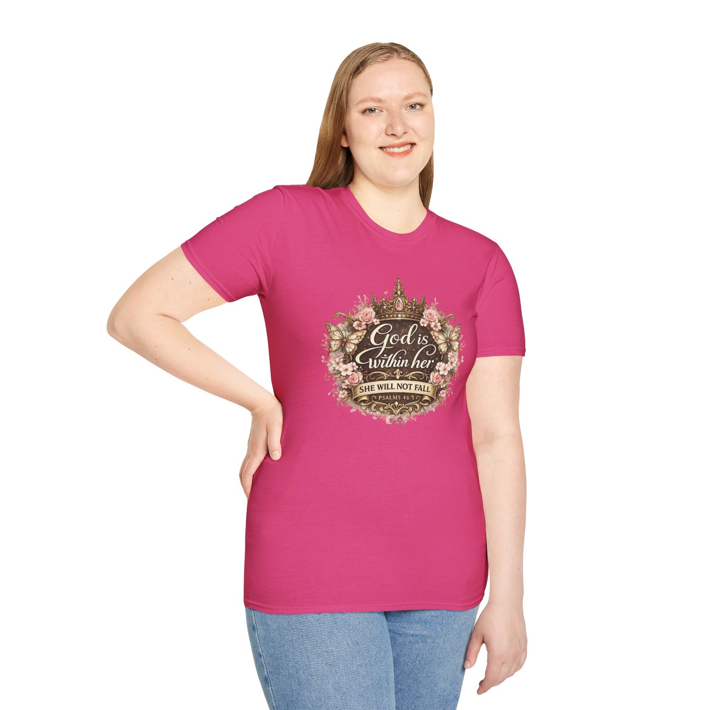 GOD IS WITHIN HER-SHE WIL NOT FALL - Unisex Soft Style T-Shirt