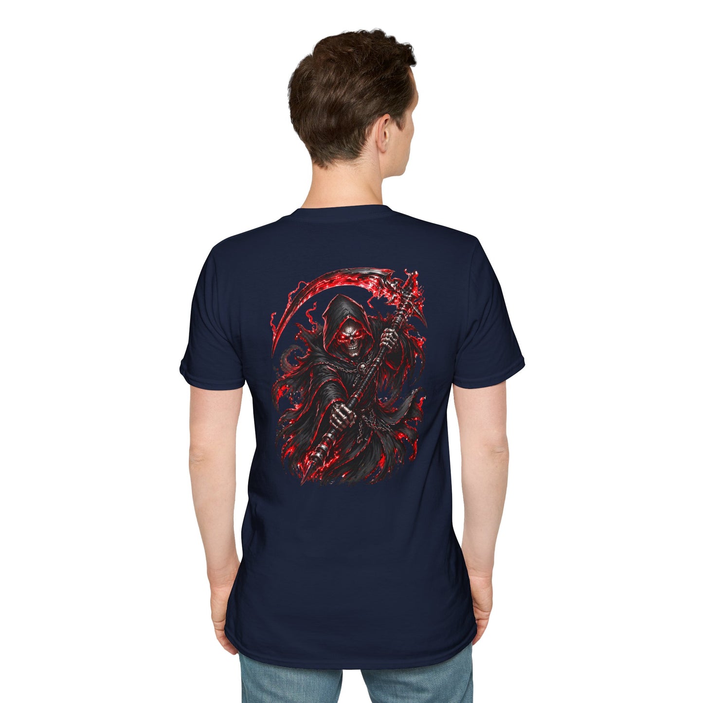 GLOWING RED GRIM REAPER - (Front/Back Print) - Unisex Soft Style T-Shirt