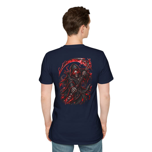 GLOWING RED GRIM REAPER - (Front/Back Print) - Unisex Soft Style T-Shirt