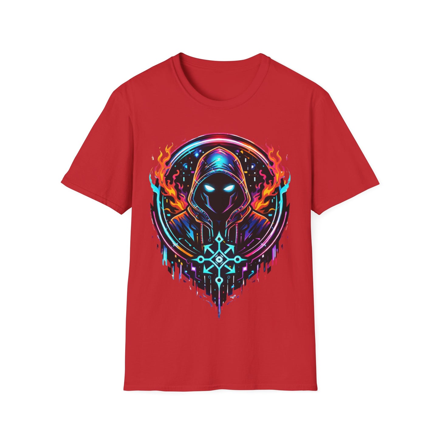 GLOWING HOODED WARRIOR ((BIG PRINT)) - Unisex Soft Style T-Shirt