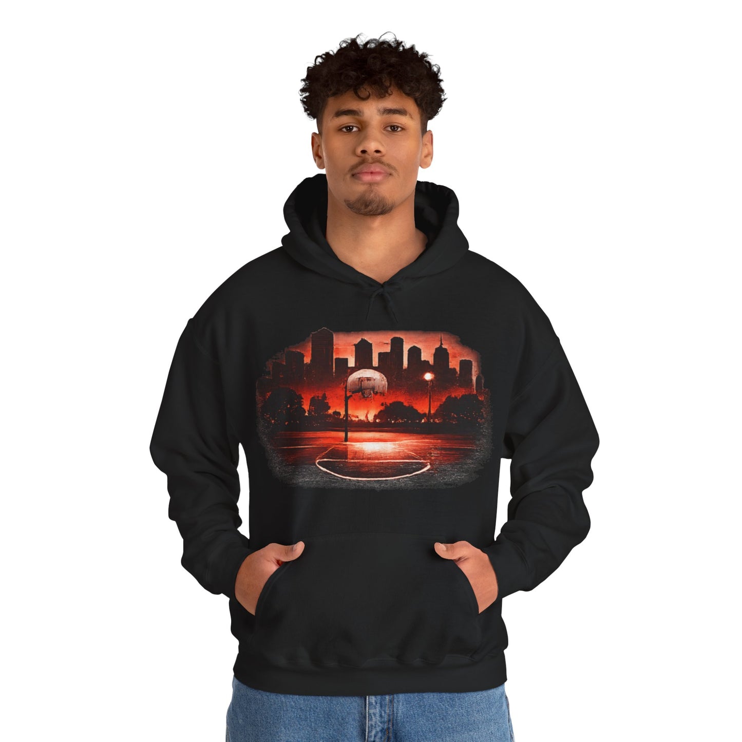 Street B-Ball Court Hoodie | Urban Basketball Graphic Unisex Pull-Over