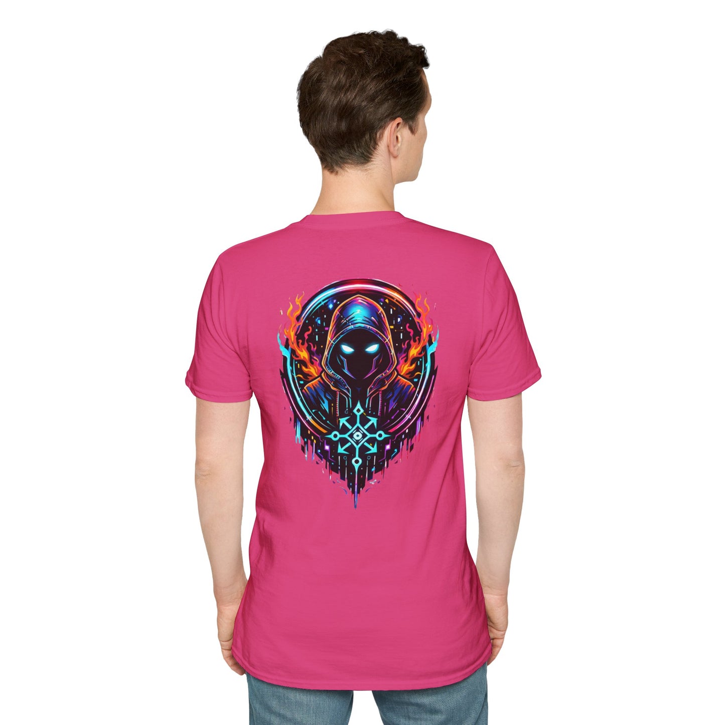 GLOWING HOODED WARRIOR - (Front/Back Print) - Unisex Soft Style T-Shirt