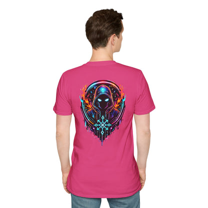 GLOWING HOODED WARRIOR - (Front/Back Print) - Unisex Soft Style T-Shirt