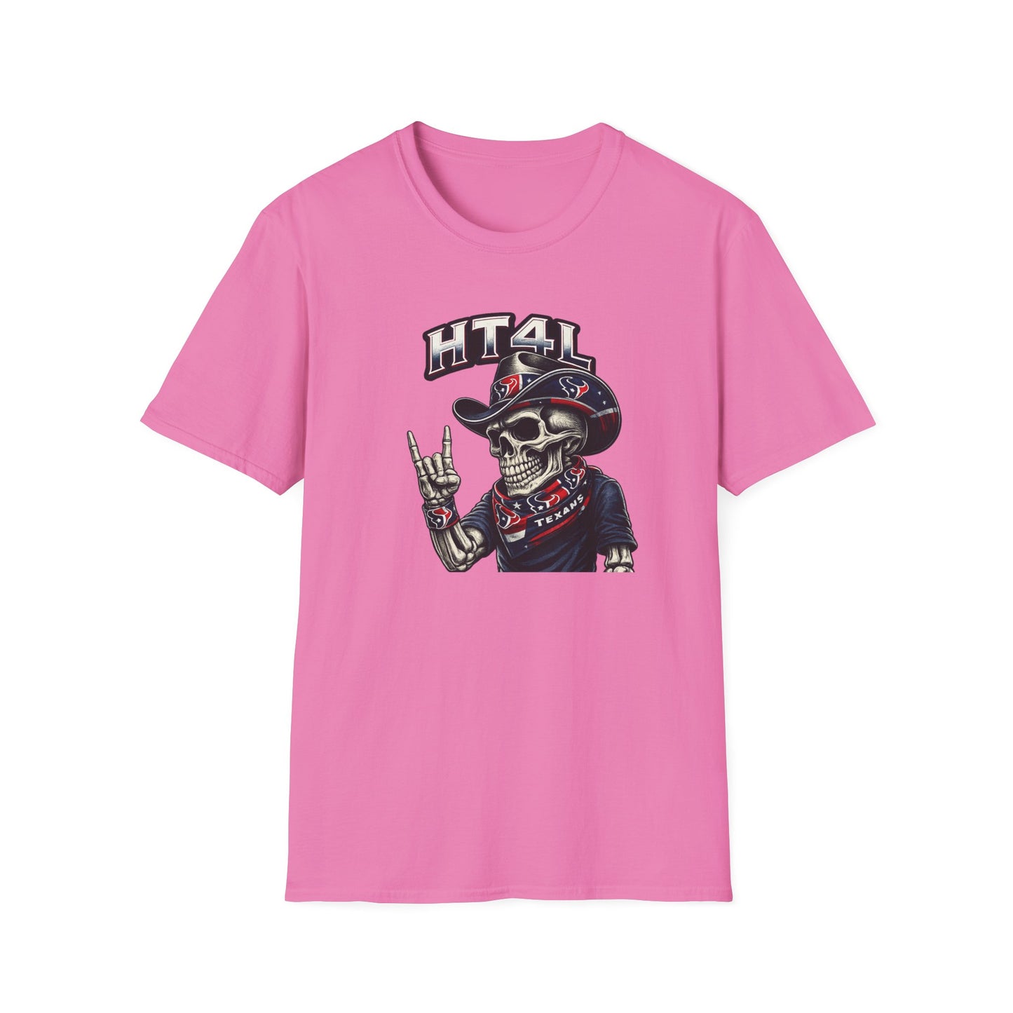 Skeleton Texans dude throwing up the H - Unisex Soft Style T-Shirt