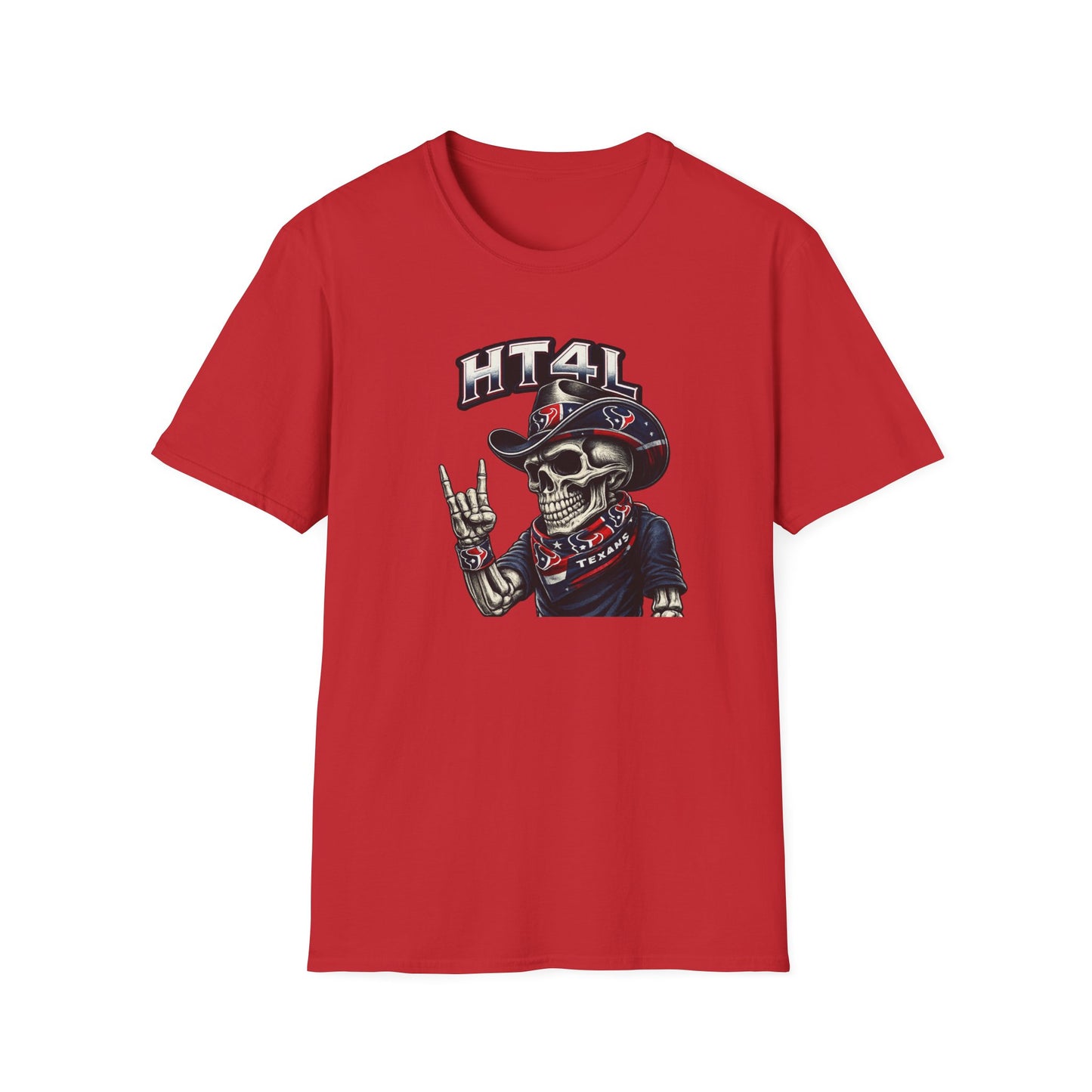 Skeleton Texans dude throwing up the H - Unisex Soft Style T-Shirt