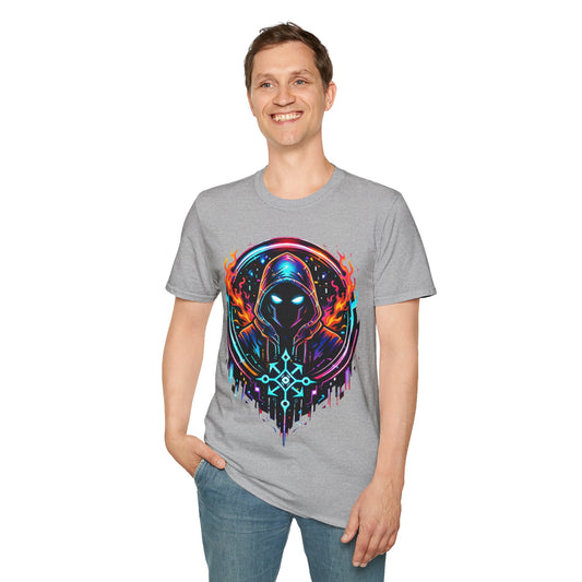 GLOWING HOODED WARRIOR ((BIG PRINT)) - Unisex Soft Style T-Shirt