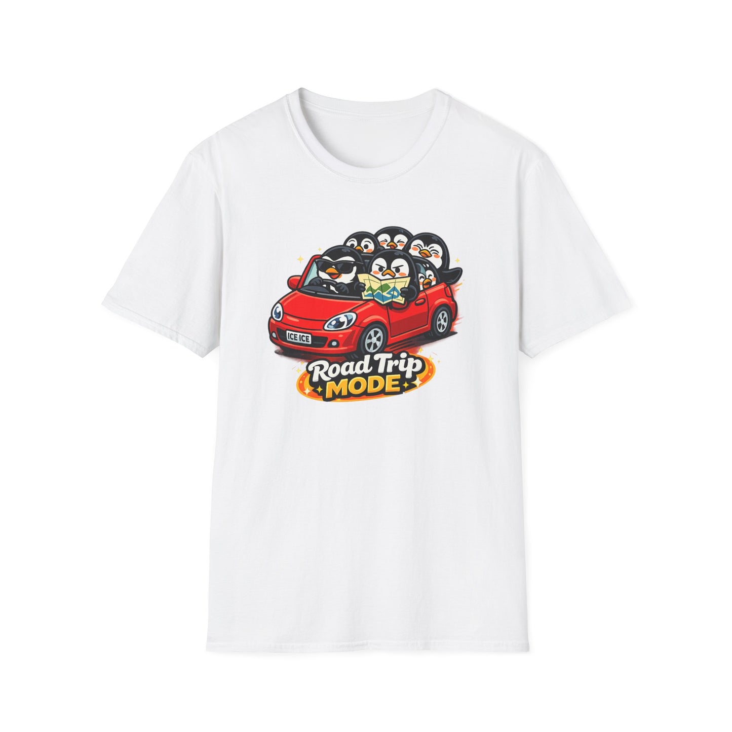 ROAD TRIP MODE - PENGUINS IN A CAR - Unisex Soft Style T-Shirt