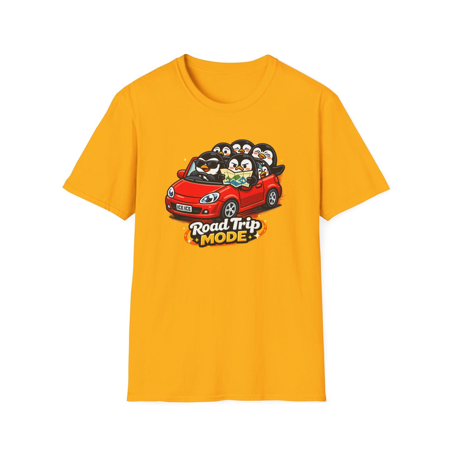 ROAD TRIP MODE - PENGUINS IN A CAR - Unisex Soft Style T-Shirt