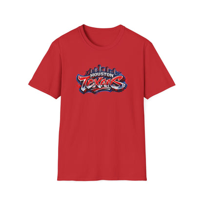 HOUSTON TEXANS W/SKYLINE GRAFFITI ART - Unisex Soft Style T-Shirt