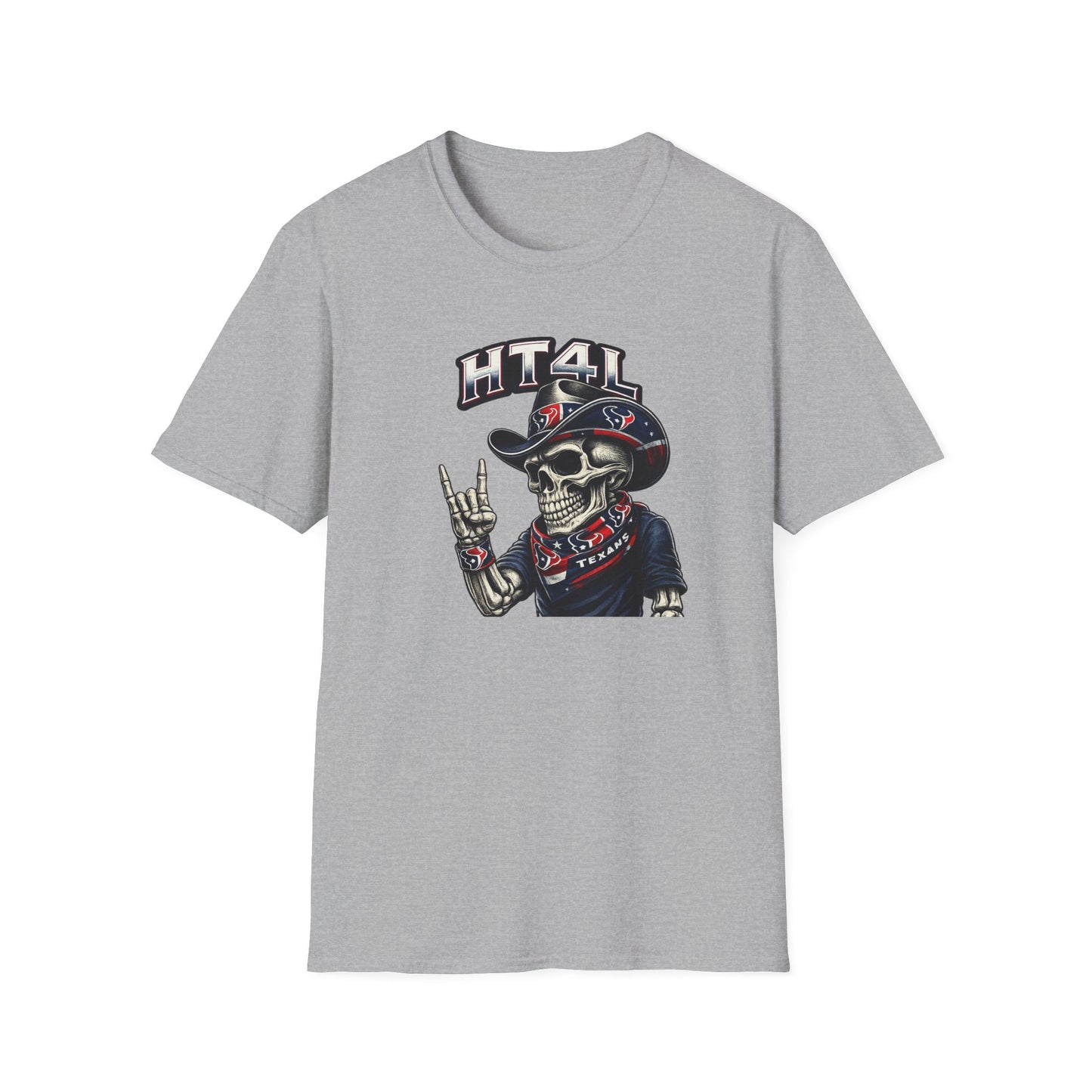 Skeleton Texans dude throwing up the H - Unisex Soft Style T-Shirt