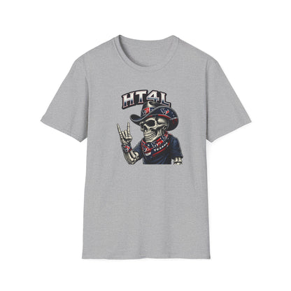 Skeleton Texans dude throwing up the H - Unisex Soft Style T-Shirt