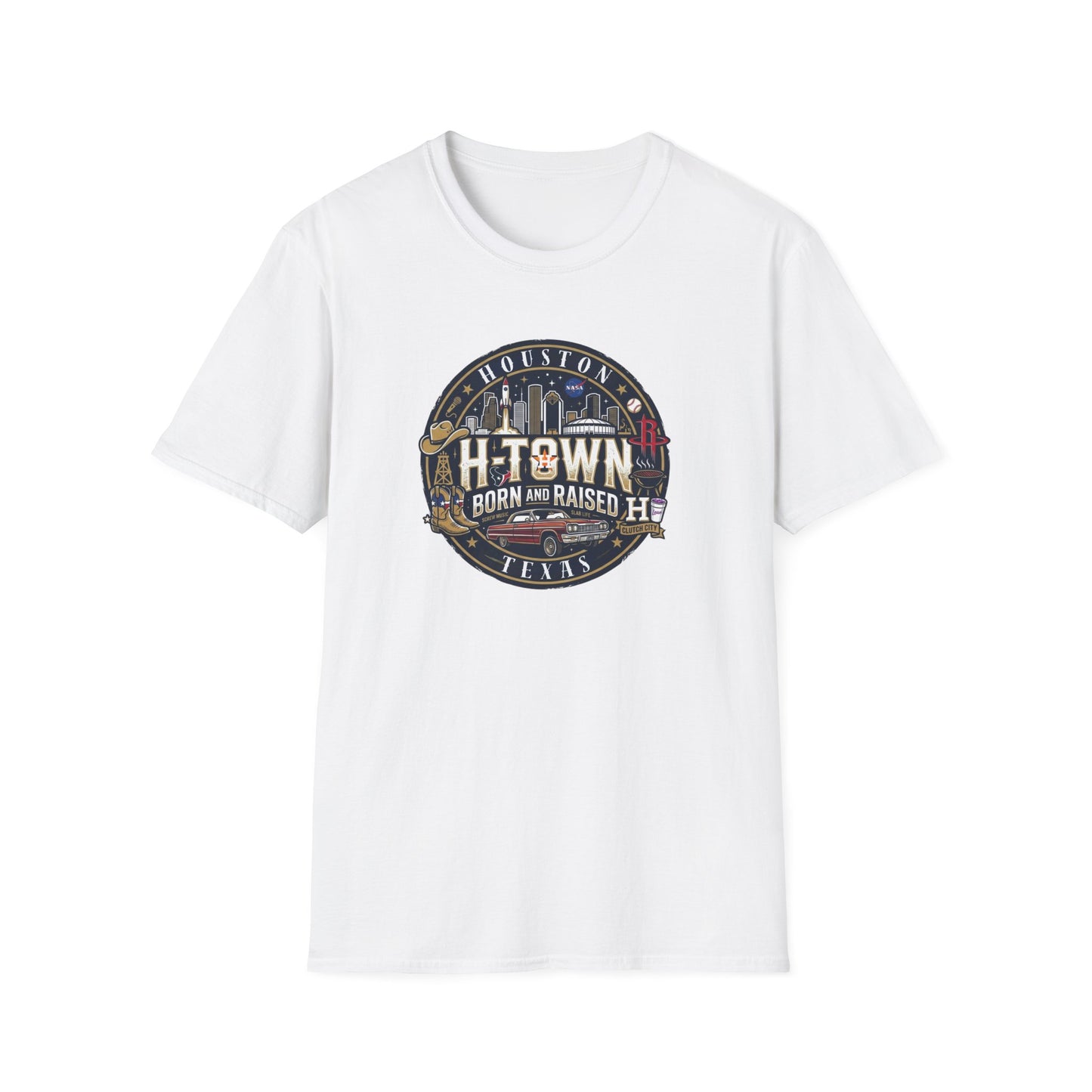 HOUSTON TEXAS-BORN AND RAISED - Unisex Soft Style T-Shirt