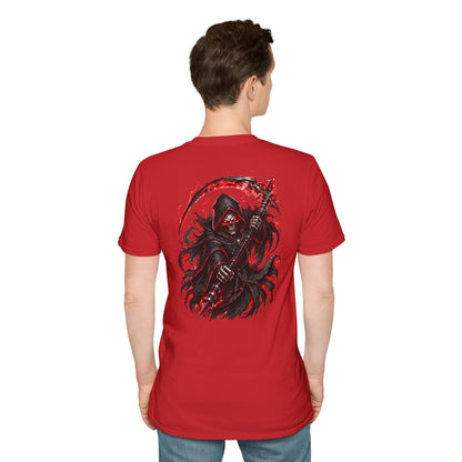 GLOWING RED GRIM REAPER - (Front/Back Print) - Unisex Soft Style T-Shirt