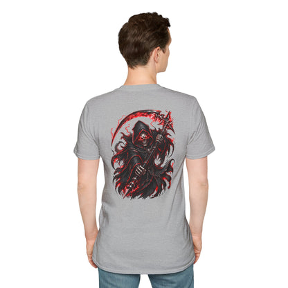 GLOWING RED GRIM REAPER - (Front/Back Print) - Unisex Soft Style T-Shirt