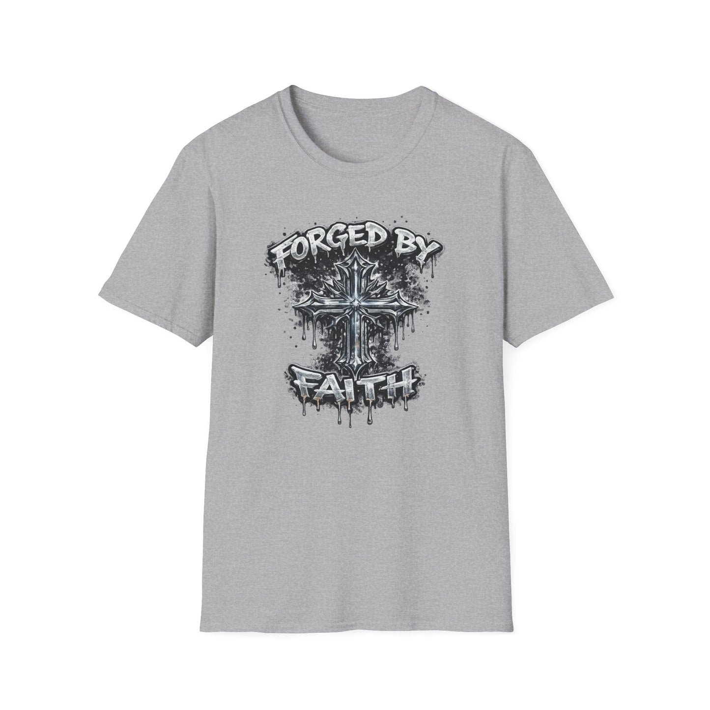 FORGED BY FAITH -CHROME CROSS - Unisex Soft Style T-Shirt