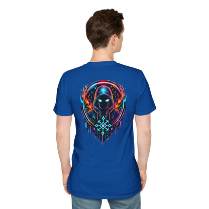 GLOWING HOODED WARRIOR - (Front/Back Print) - Unisex Soft Style T-Shirt