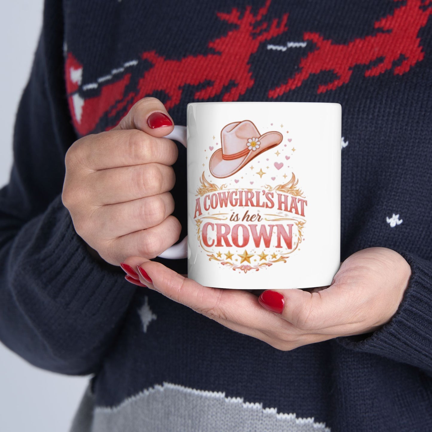 A COWGIRL'S HAT IS HER CROWN - Ceramic Mug, (11oz, 15oz)