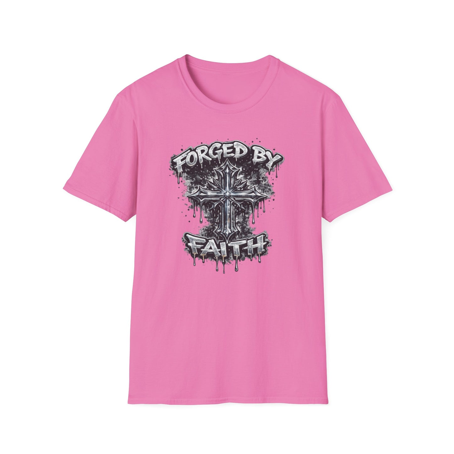 FORGED BY FAITH -CHROME CROSS - Unisex Soft Style T-Shirt