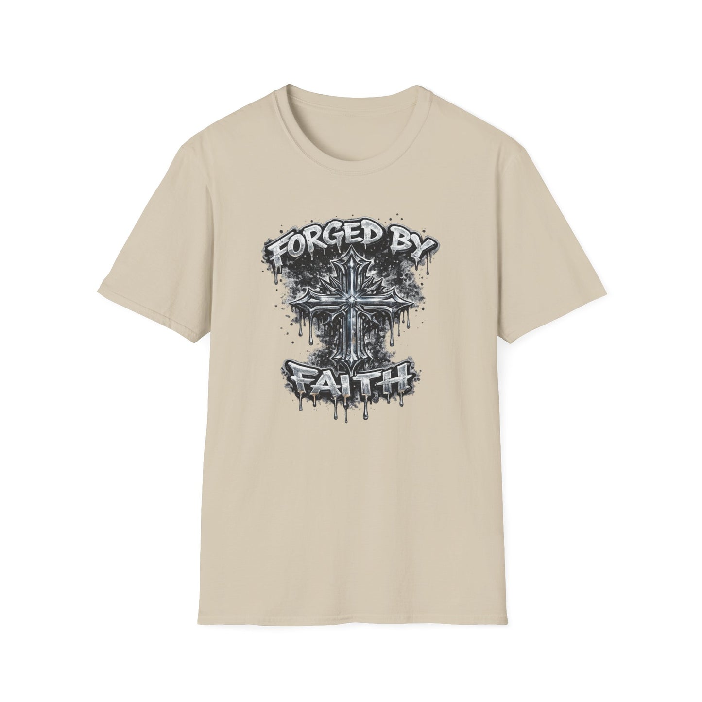 FORGED BY FAITH -CHROME CROSS - Unisex Soft Style T-Shirt