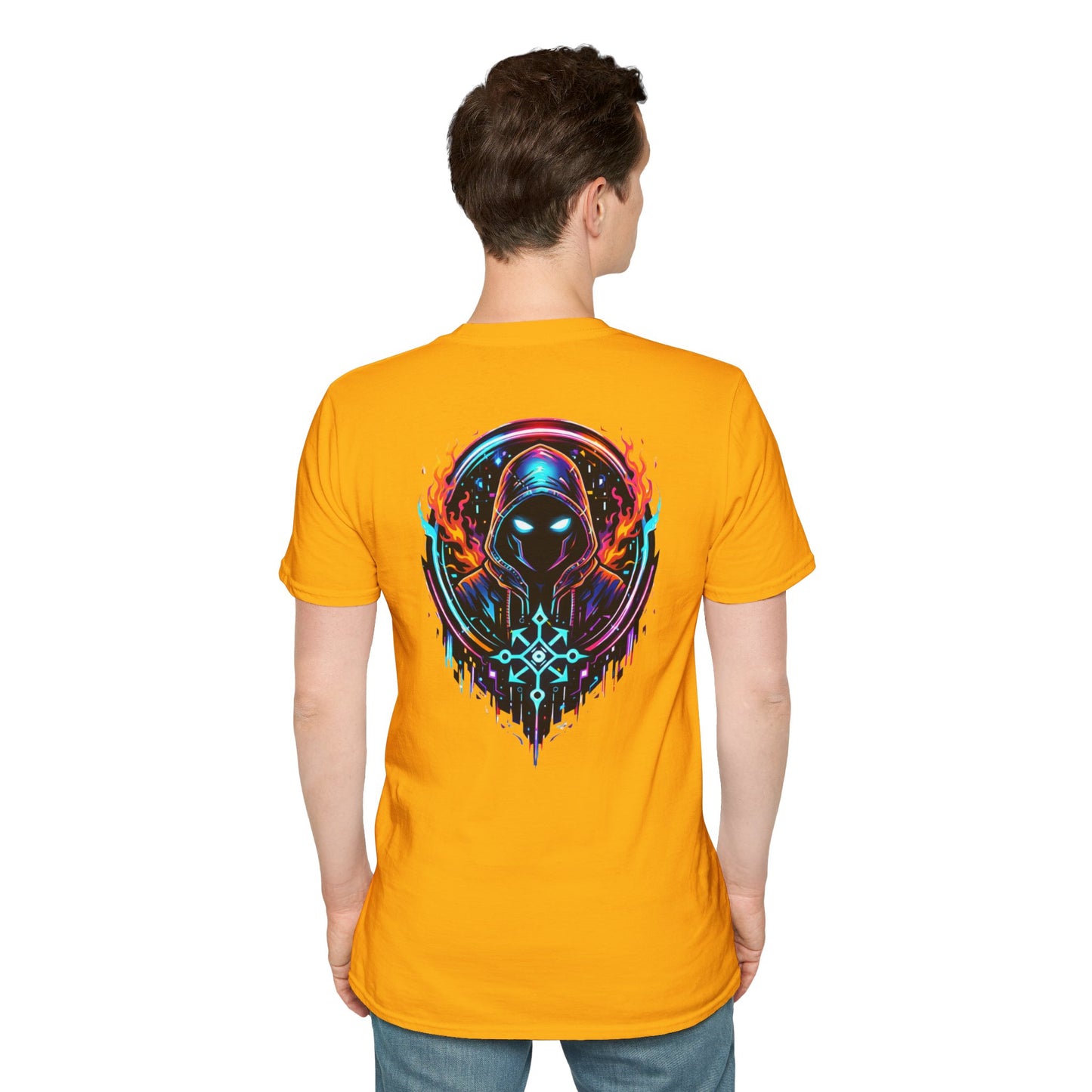 GLOWING HOODED WARRIOR - (Front/Back Print) - Unisex Soft Style T-Shirt