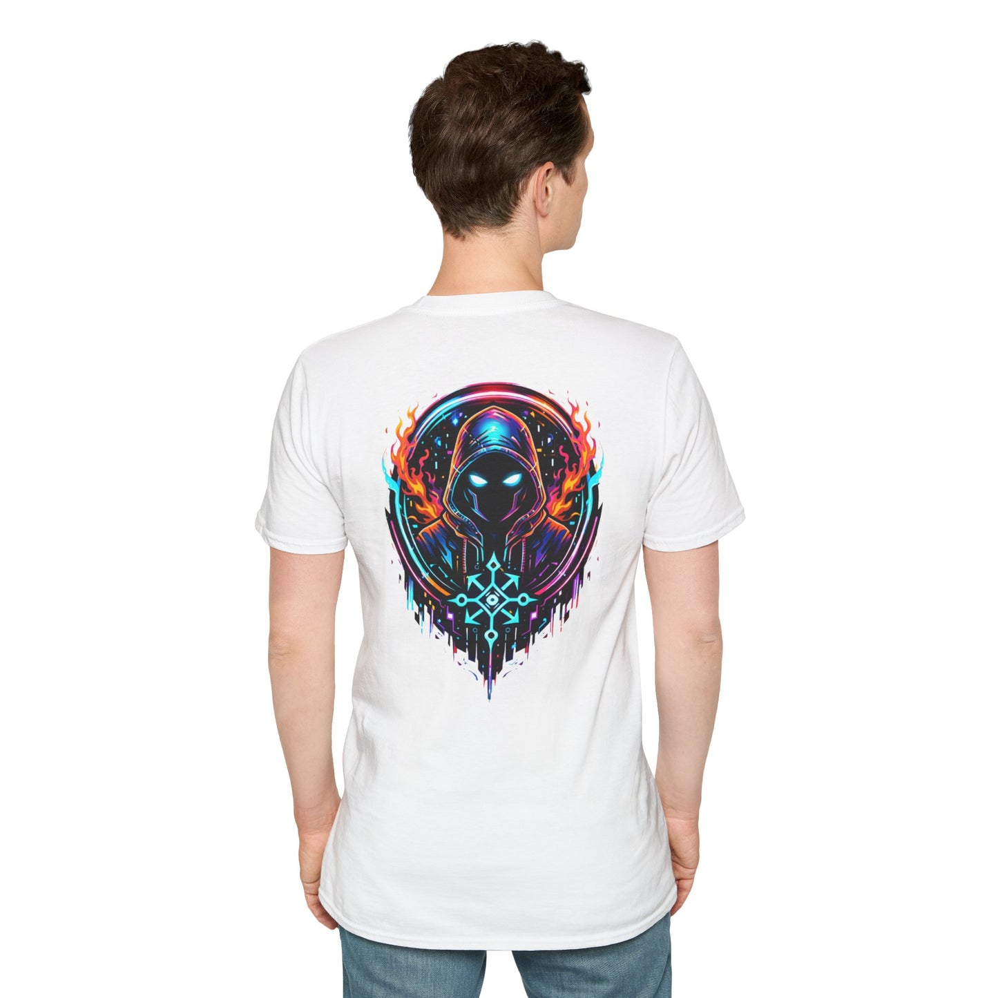 GLOWING HOODED WARRIOR - (Front/Back Print) - Unisex Soft Style T-Shirt